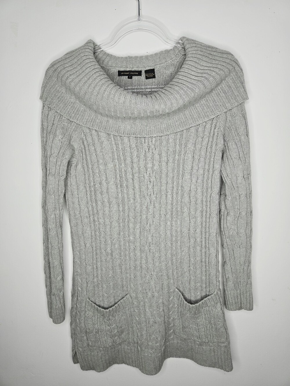 Vintage Jeanne Pierre Cable Knit Cowl Neck Sweater Size S Gray Cotton Preppy